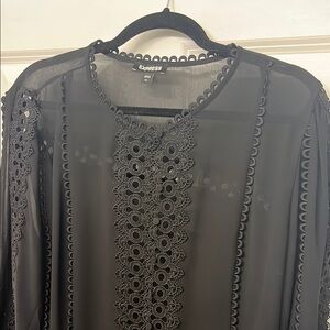 Express Black Sheer Blouse with Lace Details
